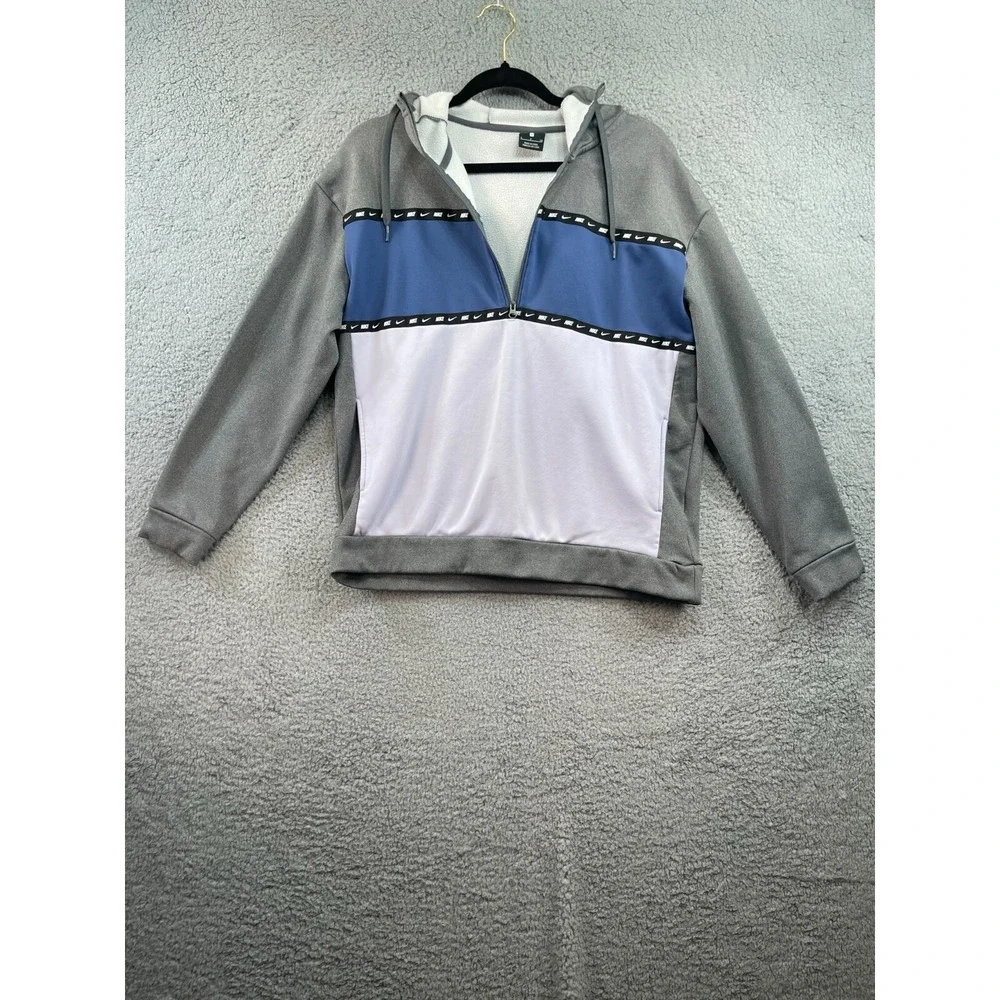 Nike Hoodie Small Gray White Blue Half Zip Color Block Pocket‎